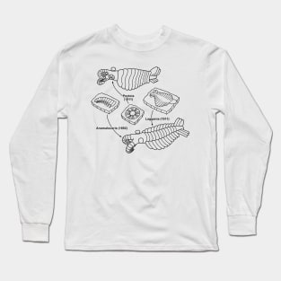 Anomalocaris and Associated Fossils Black Line Drawing Long Sleeve T-Shirt